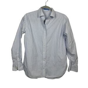 J. McLaughlin Essential Button Down Cotton Shirt Blue White Striped Size XS EUC